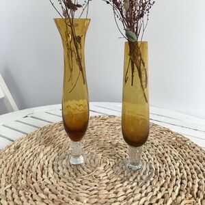Set of two vintage hand blown bohemian glass vases